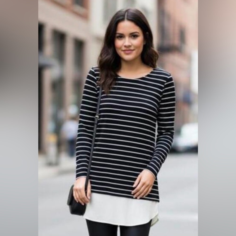 Lauren Ralph Lauren Black & White Striped Long Sleeve Top XL NWT